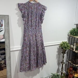 Ralph Lauren dress floral capped ruffled midi size 8 NEW